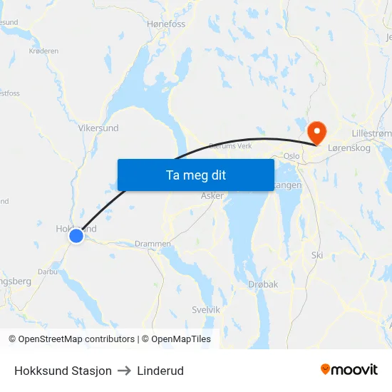 Hokksund Stasjon to Linderud map