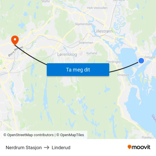 Nerdrum Stasjon to Linderud map