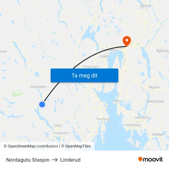 Nordagutu Stasjon to Linderud map