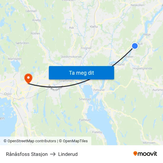 Rånåsfoss Stasjon to Linderud map