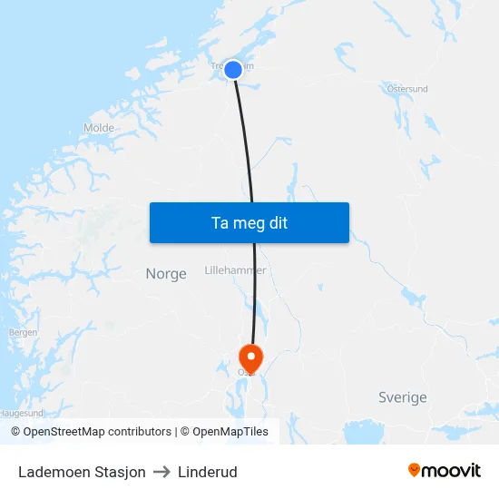 Lademoen Stasjon to Linderud map