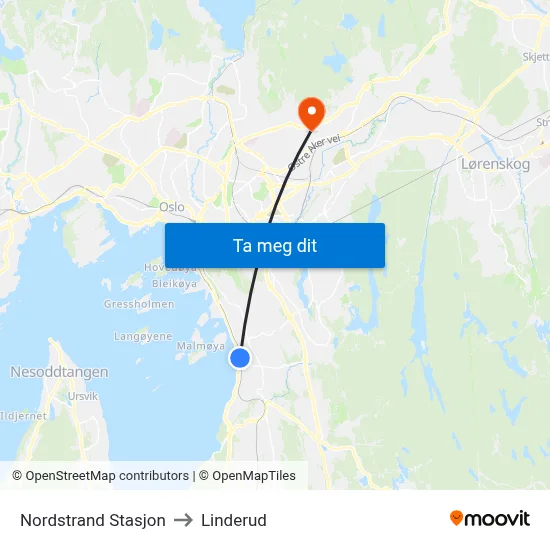 Nordstrand Stasjon to Linderud map