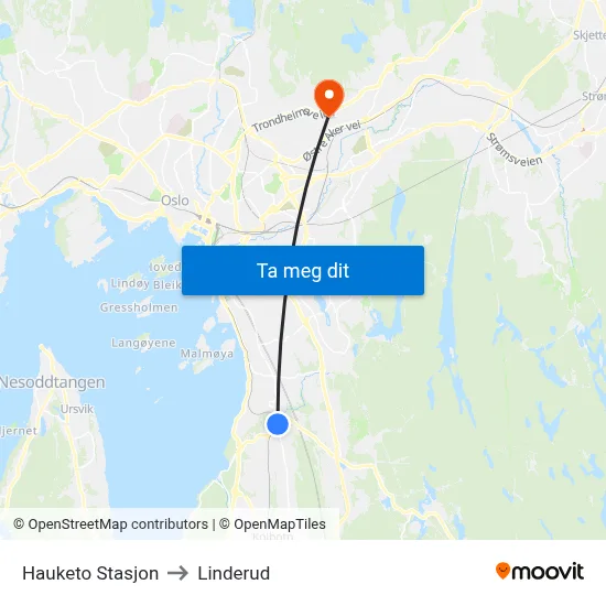Hauketo Stasjon to Linderud map