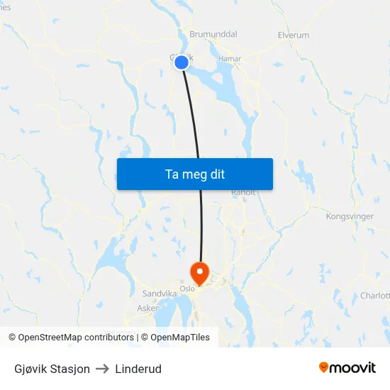 Gjøvik Stasjon to Linderud map