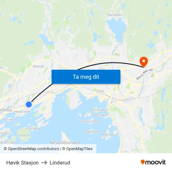 Høvik Stasjon to Linderud map