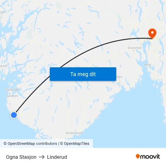 Ogna Stasjon to Linderud map