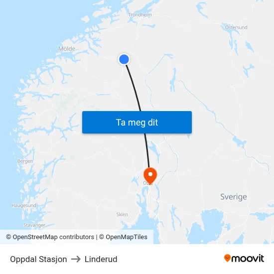 Oppdal Stasjon to Linderud map