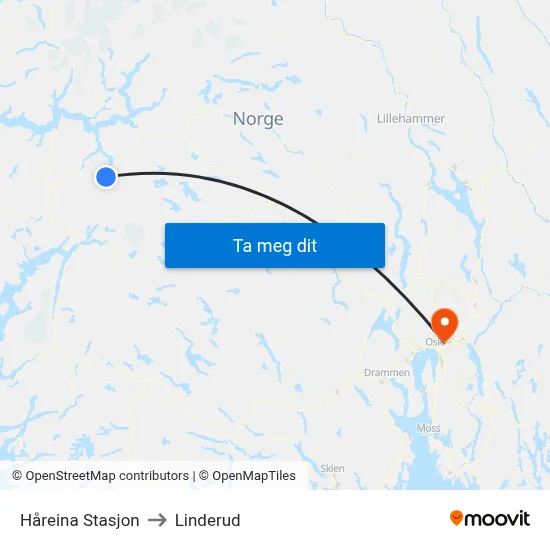 Håreina Stasjon to Linderud map