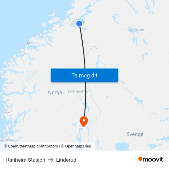 Ranheim Stasjon to Linderud map
