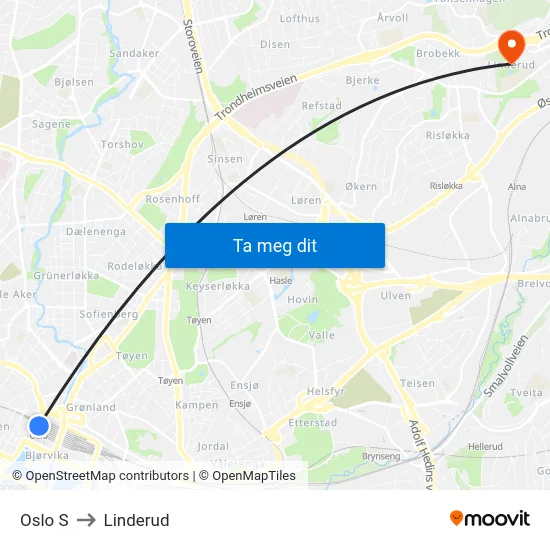 Oslo S to Linderud map