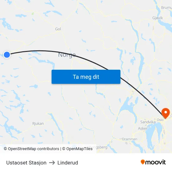 Ustaoset Stasjon to Linderud map