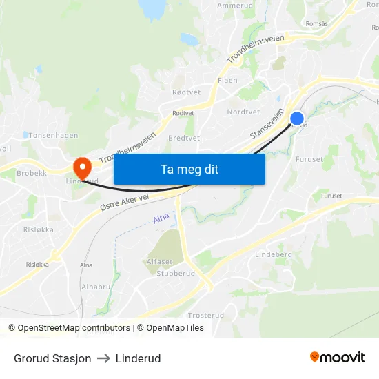 Grorud Stasjon to Linderud map