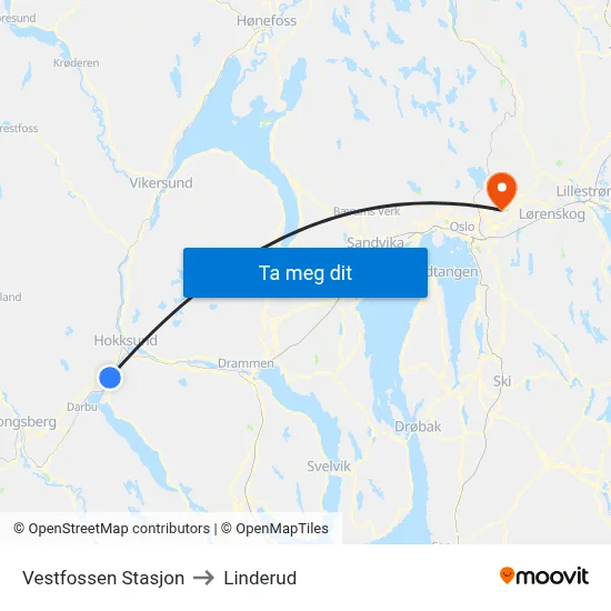 Vestfossen Stasjon to Linderud map