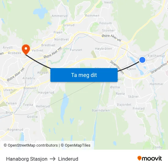 Hanaborg Stasjon to Linderud map