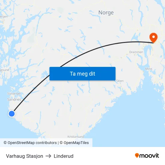 Varhaug Stasjon to Linderud map