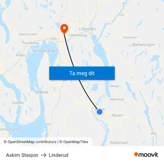 Askim Stasjon to Linderud map