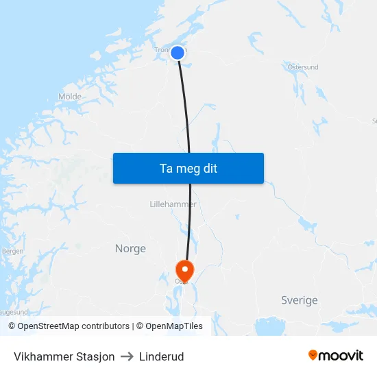 Vikhammer Stasjon to Linderud map