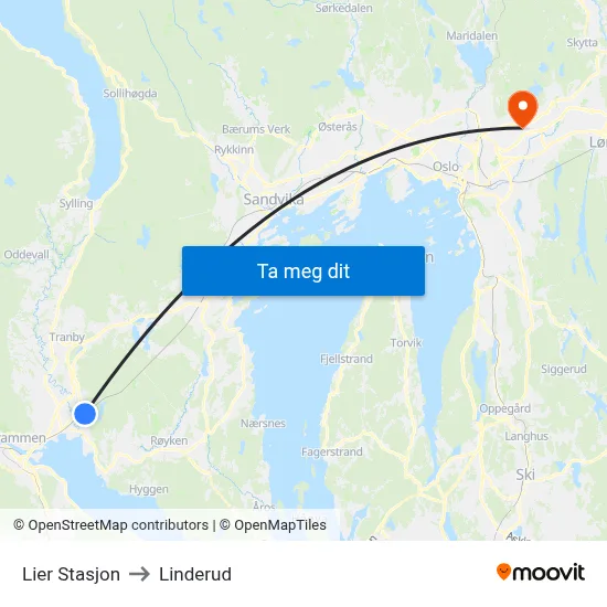 Lier Stasjon to Linderud map