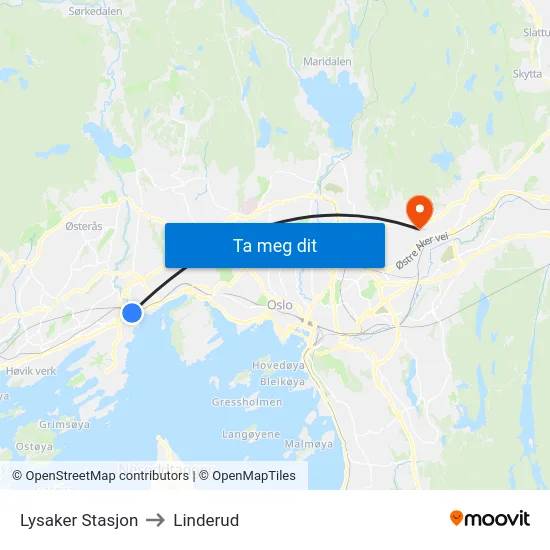 Lysaker Stasjon to Linderud map