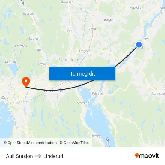 Auli Stasjon to Linderud map