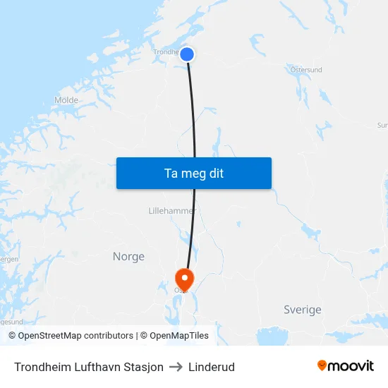 Trondheim Lufthavn Stasjon to Linderud map