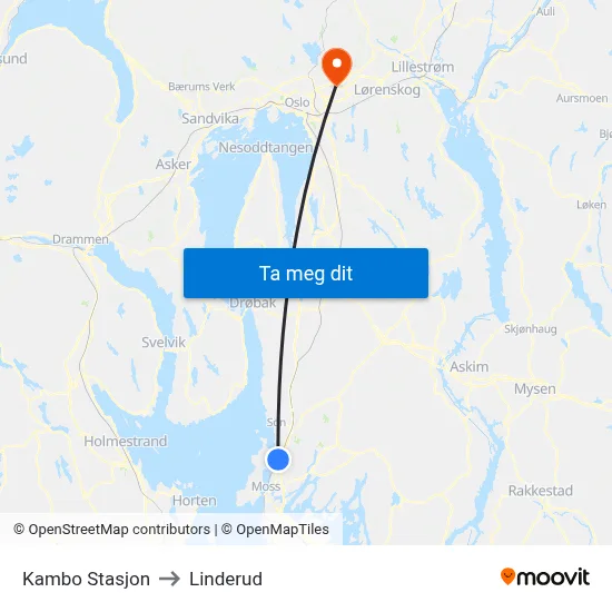 Kambo Stasjon to Linderud map