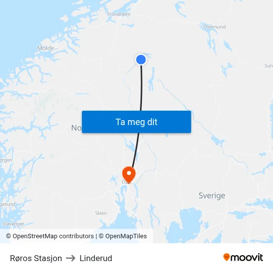 Røros Stasjon to Linderud map
