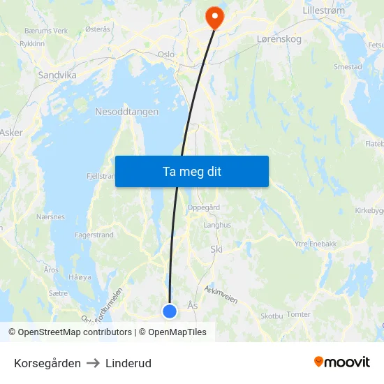 Korsegården to Linderud map