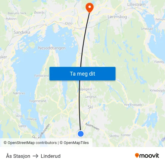 Ås Stasjon to Linderud map