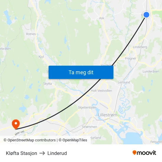 Kløfta Stasjon to Linderud map