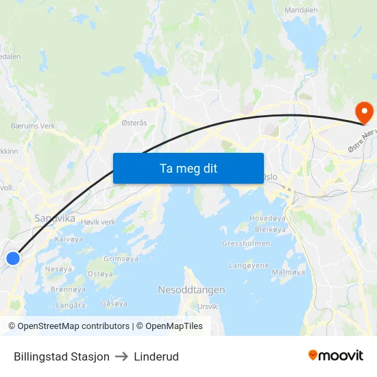 Billingstad Stasjon to Linderud map