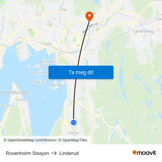Rosenholm Stasjon to Linderud map