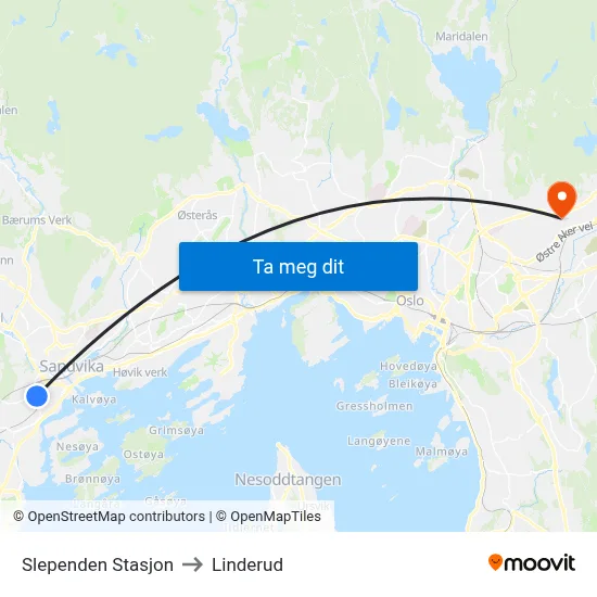 Slependen Stasjon to Linderud map