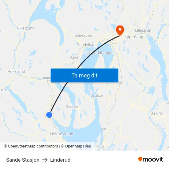 Sande Stasjon to Linderud map