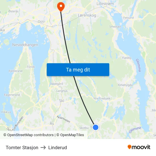 Tomter Stasjon to Linderud map