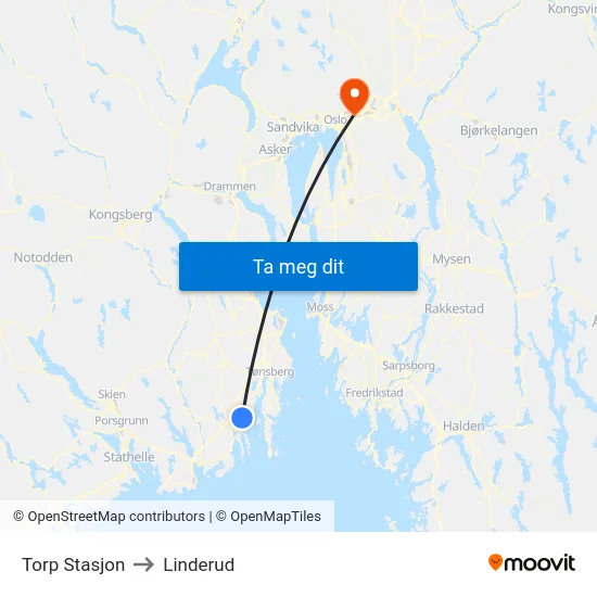 Torp Stasjon to Linderud map