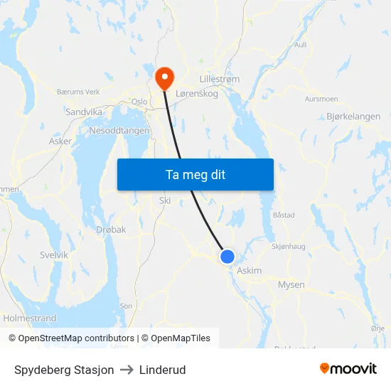 Spydeberg Stasjon to Linderud map