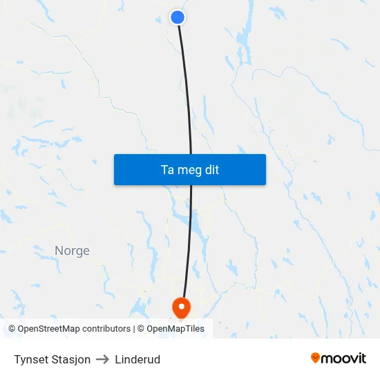 Tynset Stasjon to Linderud map