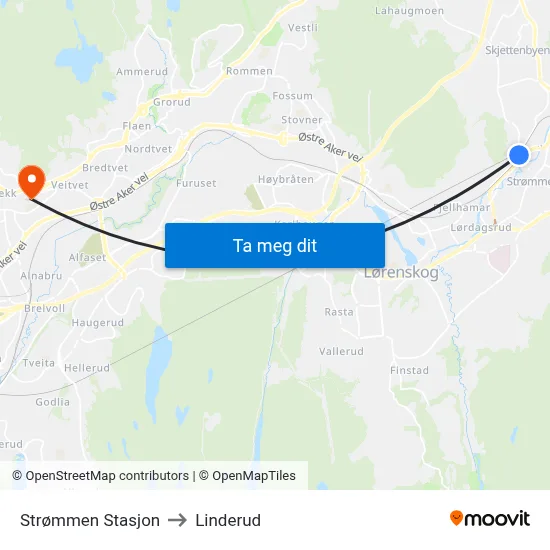 Strømmen Stasjon to Linderud map