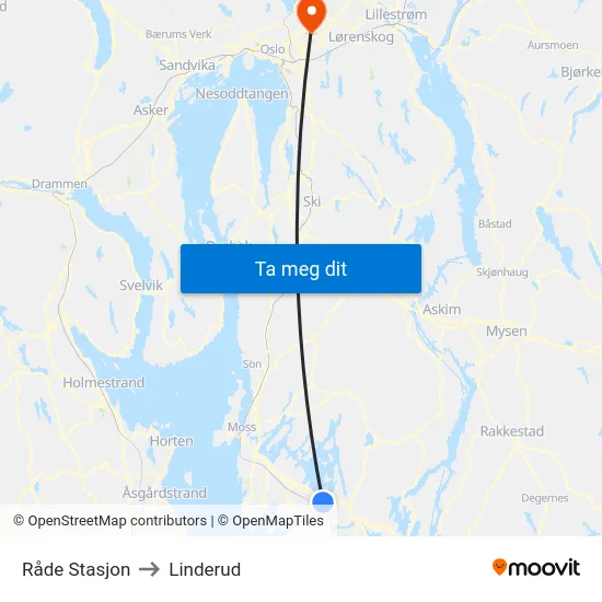 Råde Stasjon to Linderud map