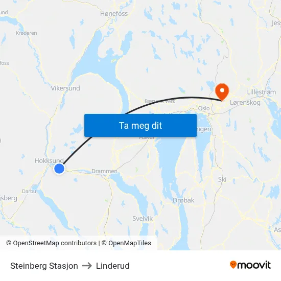 Steinberg Stasjon to Linderud map