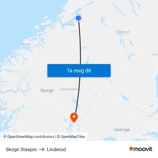 Skogn Stasjon to Linderud map