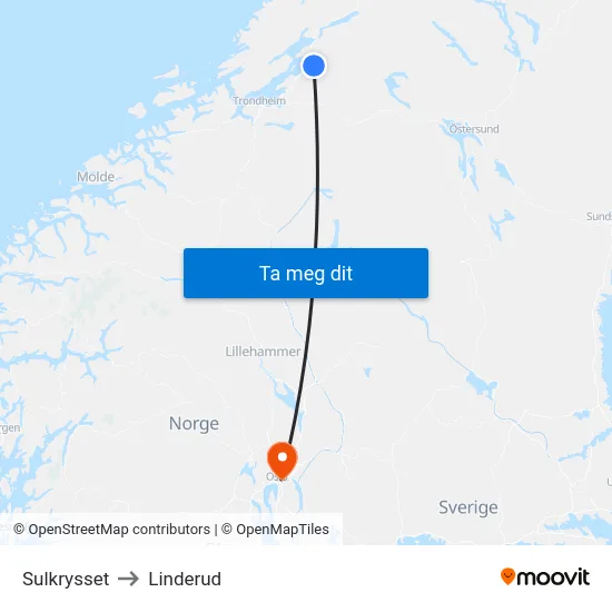 Sulkrysset to Linderud map