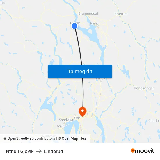 Ntnu I Gjøvik to Linderud map
