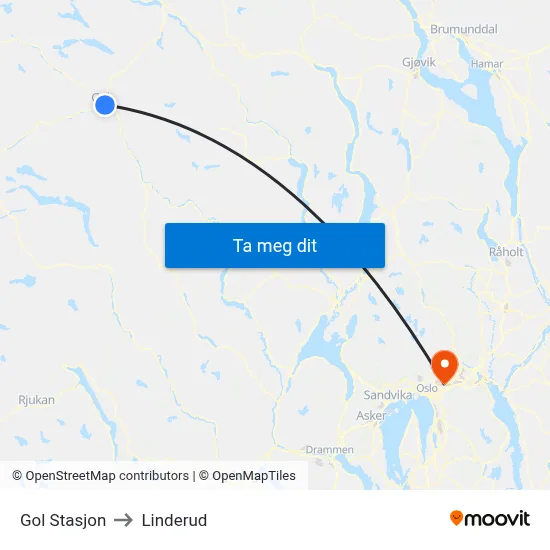Gol Stasjon to Linderud map