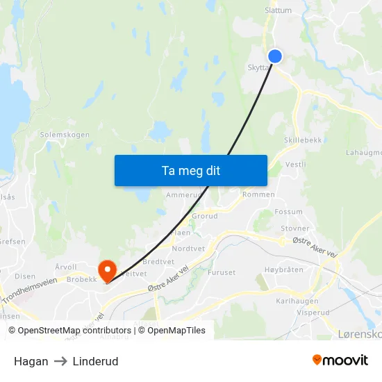 Hagan to Linderud map