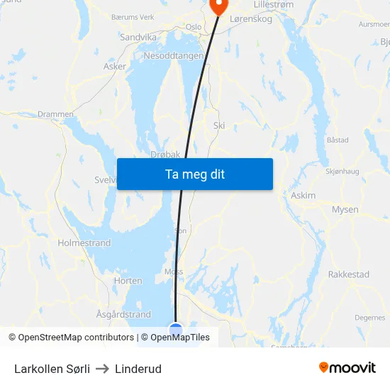 Larkollen Sørli to Linderud map