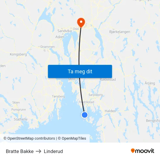 Bratte Bakke to Linderud map