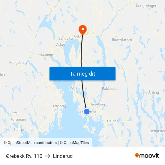 Ørebekk Rv. 110 to Linderud map