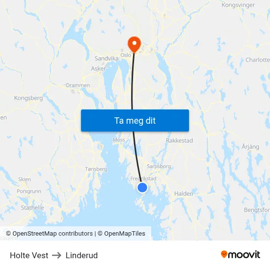 Holte Vest to Linderud map